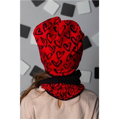 Комплект Сердца-красный (шапка+снуд) детский