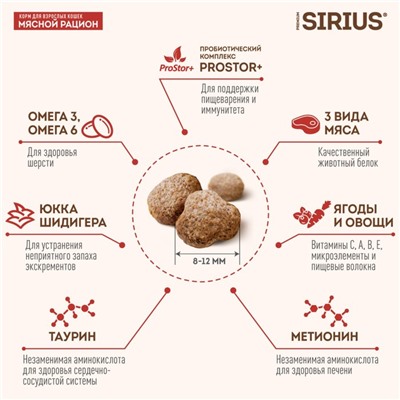 Сухой корм SIRIUS для кошек, мясной рацион, 10 кг