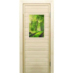 Дверь для бани со стеклом (40*60), "Лес", 170×70см, коробка из осины