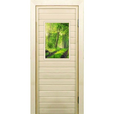 Дверь для бани со стеклом (40*60), "Лес", 170×70см, коробка из осины