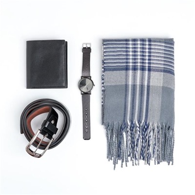 Набор "Настоящий мужчина", шарф, ремень, кошелек и наручные часы