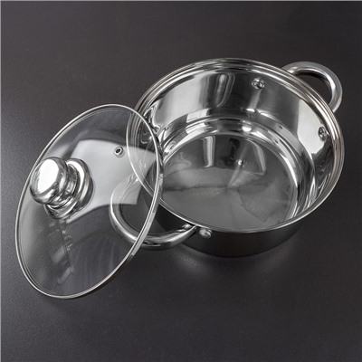 Набор посуды Доляна «Гретте», 3 предмета: сотейник 1,5 л, d=16 см, кастрюли 2 л, 4 л, d=18 см, d=22 см, стеклянные крышки