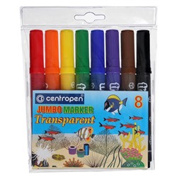 Фломастеры Maxi 8 цветов Centropen 8580 Transparent, пластиковый конверт, европодвес, линия 1 - 6 мм, длина письма 600 м