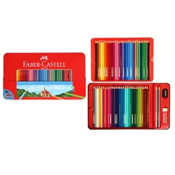 Карандаши 60 цвета Faber-Castell «Замок», шестигранный корпус, 2 чернографитных карандаша , с ластиком и точилкой, в металлическом пенале