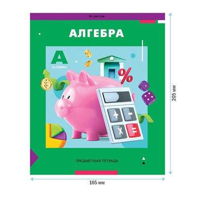 Тетрадь 36л. ПЯТЬ В КВАДРАТЕ "Алгебра" (Тп36к_47957, ArtSpace) эконом