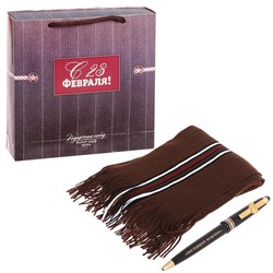 Подарочный набор: "С 23 Февраля": тёплый шарф и ручка
