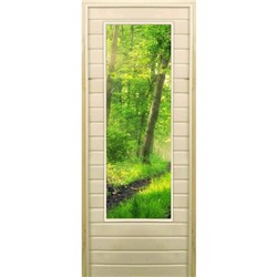 Дверь для бани со стеклом (43*129), "Лес", 170×70см, коробка из осины