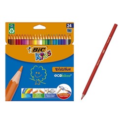 Цветные карандаши 24 цвета, детские, шестигранные, ударопрочные, BIC Kids Evolution