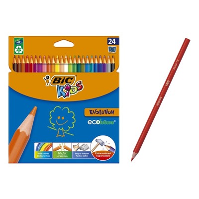 Цветные карандаши 24 цвета, детские, шестигранные, ударопрочные, BIC Kids Evolution