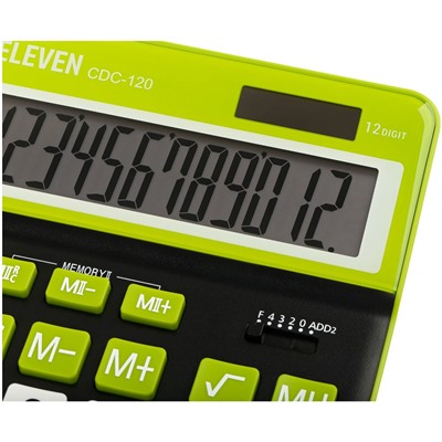 Калькулятор настольный ELEVEN CDC-120-BK/GN, 12-разрядный, 155*206*38мм, дв.питание, черно-салатовый