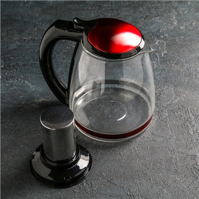 Чайник стеклянный заварочный «Глянец», 2 л, с металлическим ситом, цвет красный
