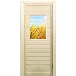Дверь для бани со стеклом (40*60), "Пшеница-2", 170×70см, коробка из осины