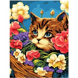 Картина по номерам на холсте "Котенок в цветочной корзинке" 40*50см (КХ4050_53893) ТРИ СОВЫ, с акриловыми красками