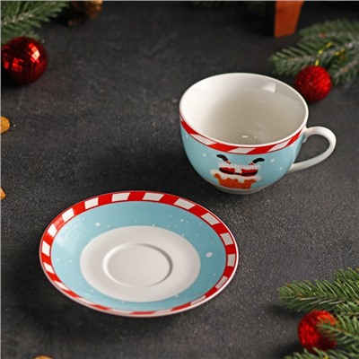 Чайная пара Magistro «Новый Год. Дед Мороз», чашка 250 мл, блюдце d=14 см