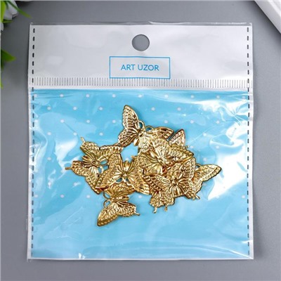 Декор металл для творчества "Бабочка с усиками" золото WA718 2,5х2 см