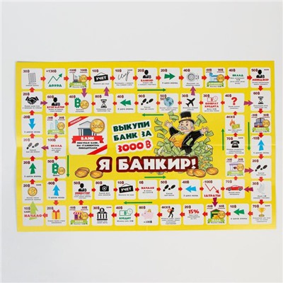 Настольная игра-ходилка "Я банкир" 3 в 1: игра+викторина+фанты, поле 27х41 см