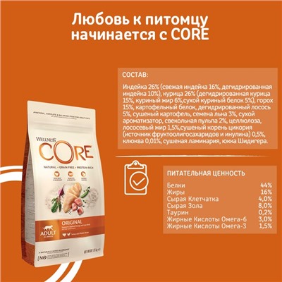 Сухой корм CORE для  кошек, из индейки с курицей, 1,75 кг