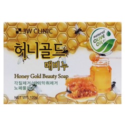Кусковое мыло с медом Honey Gold Beauty Soap 3W Clinic, Корея, 120 г