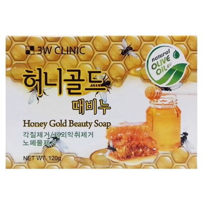 Кусковое мыло с медом Honey Gold Beauty Soap 3W Clinic, Корея, 120 г