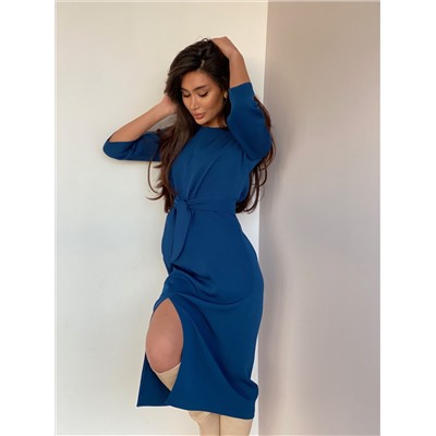 5436 Базовое платье с разрезом в глубоком синем цвете