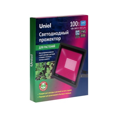 Прожектор для растений светодиодный Uniel, 100Вт, 180-260В, IP65, для рассады и период роста