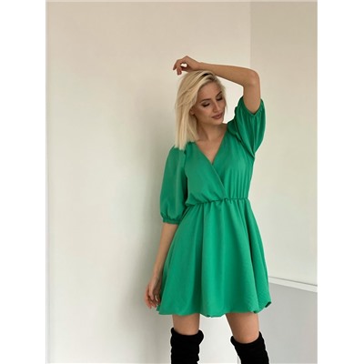 4987 Платье с юбкой-баллоном зелёное
