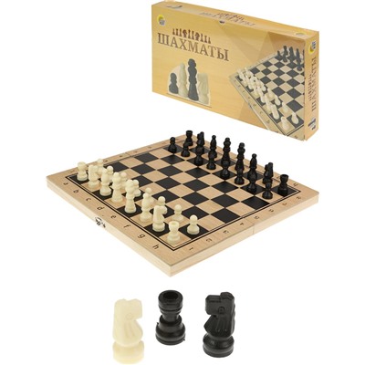 Шахматы пластиковые, с деревянной доской 24*24см (ИН-1064)