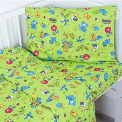 Постельное белье в детскую кроватку 42/2 Зоопарк зеленый с простыней на резинке