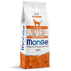 Сухой корм Monge Cat Speciality Line Monoprotein Sterilised для кошек, утка, 10 кг