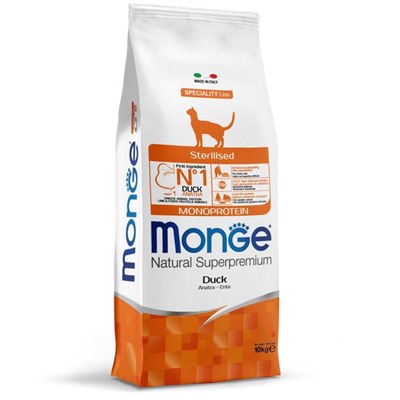 Сухой корм Monge Cat Speciality Line Monoprotein Sterilised для кошек, утка, 10 кг