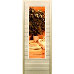 Дверь для бани со стеклом (43*129), "Банные радости", 190×70см, коробка из осины
