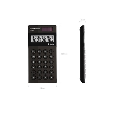 Калькулятор карманный ErichKrause PC-987 (62008) черный, 8-разрядный, 58*120мм