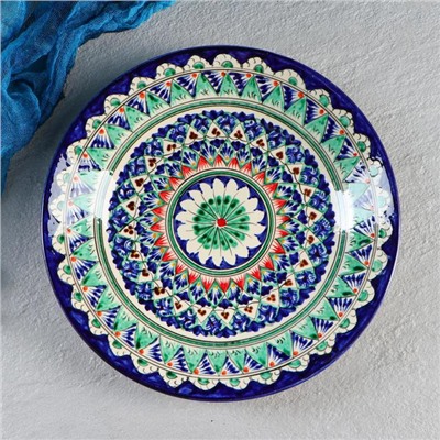 Тарелка Риштанская Керамика "Цветы",  26 см, синий