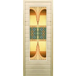 Дверь для бани со стеклом (43*129), "Восточные мотивы", 170×70см, коробка из осины