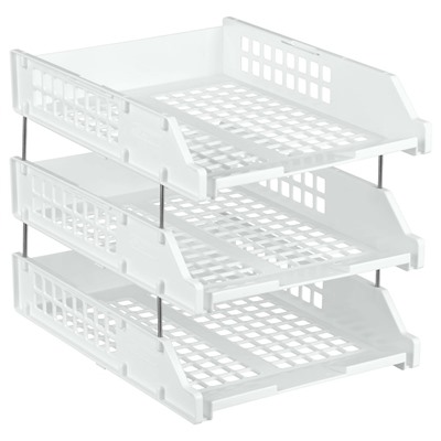 Лотки горизонтальные для бумаг 3шт. на мет.стержнях СТАММ "Strong" (ЛТ-31718) белые