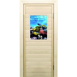 Дверь для бани со стеклом (40*60), "Кораллы-2", 170×70см, коробка из осины