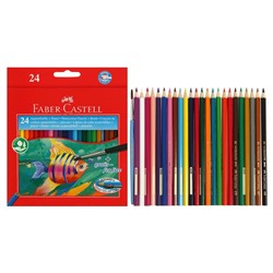 Карандаши акварельные 24 цвета Faber-Castell 1144, шестигранный корпус с кисточкой