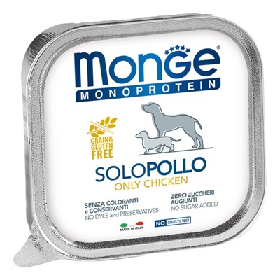 Влажный корм Monge Dog Monoproteico Solo для собак, паштет из курицы, ламистер, 150 г