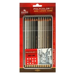 Карандаши 12 цв Koh-i-Noor POLYCOLOR 3822, GRAY LINE, мет/пенал в блистере