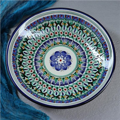 Ляган Риштанская Керамика "Цветы", 33 см, синий