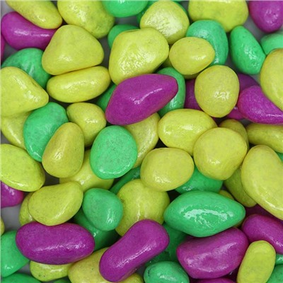 Галька декоративная, флуоресцентнная микс: лимонный, зеленый, пурпурный, 800 г, фр.8-12 мм