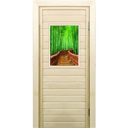 Дверь для бани со стеклом (40*60), "Бамбук-3", 170×70см, коробка из осины