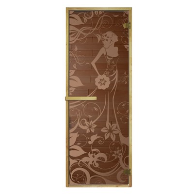 Дверь «Девушка в цветах», размер коробки 190 × 70 см, 6 мм, 2 петли, правая, цвет бронза