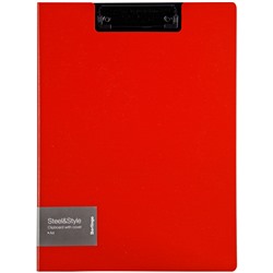 Доска-планшет с зажимом и крышкой Berlingo "Steel&Style", пластик (полифом) (PPf_93003) красная/черная
