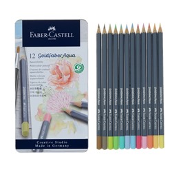 Карандаши акварельные Faber-Castell Goldfaber Aqua, 12 цветов, Pastel, в металлической коробке