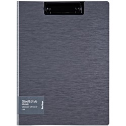 Доска-планшет с зажимом и крышкой Berlingo "Steel&Style", пластик (полифом) (PPf_93102) серебристый металлик/черная