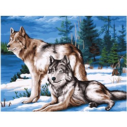 Картина по номерам на холсте "Волчья семья" 40*50см (КХ4050_53892) ТРИ СОВЫ, с акриловыми красками