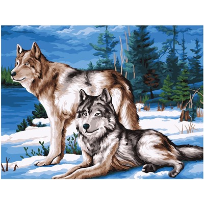 Картина по номерам на холсте "Волчья семья" 40*50см (КХ4050_53892) ТРИ СОВЫ, с акриловыми красками