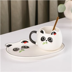 Чайная пара с ложкой «Панда», 180 мл, блюдце 19,5×14,5 см, рисунок МИКС