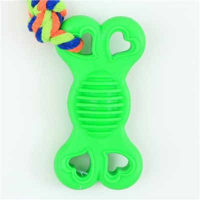 Игрушка жевательная с канатом "Косточка на привязи", 9,5 см, зелёная